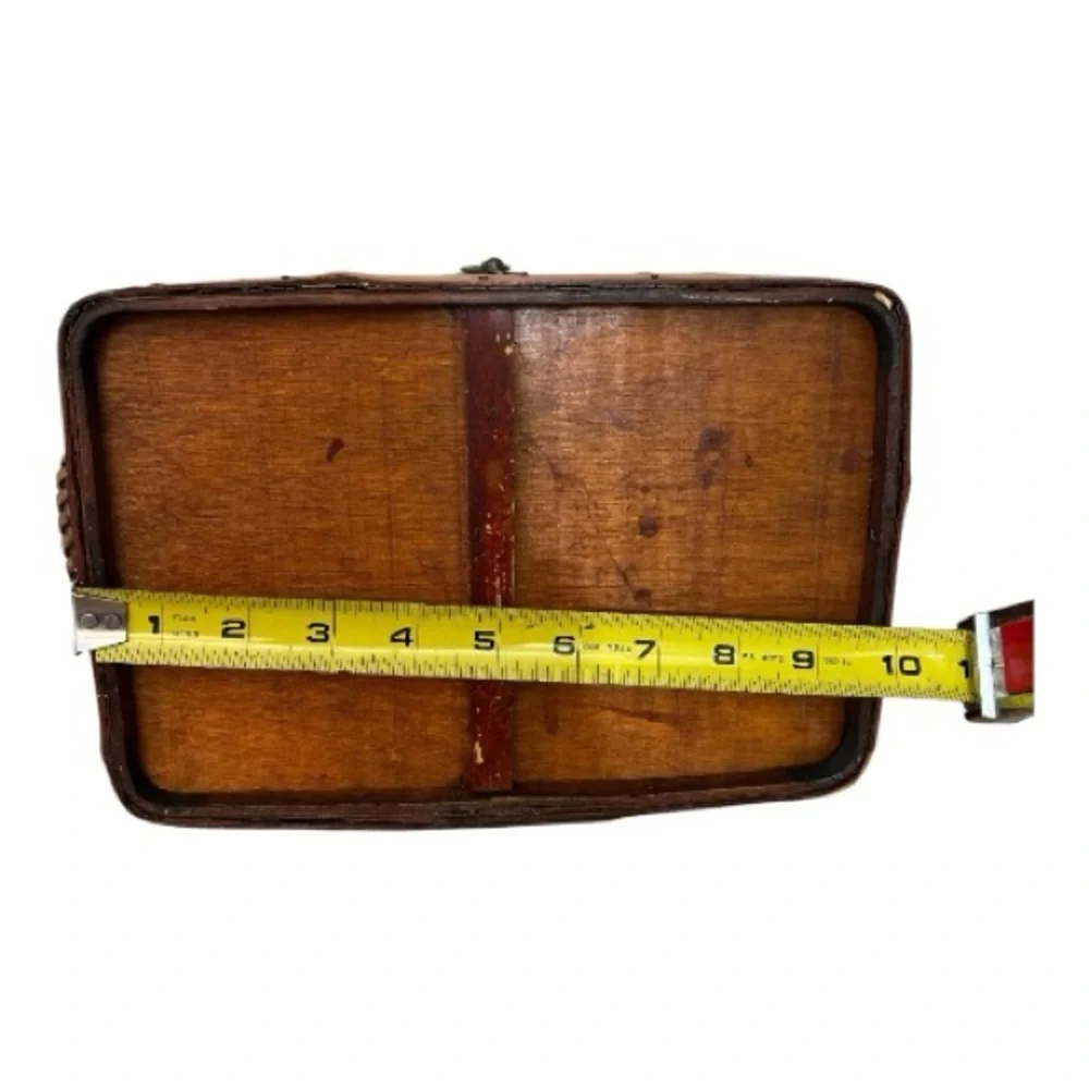 Vintage Woven Rattan Bamboo And Wood Treasure Chest Aged Brass Closure